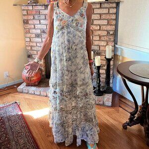 Sundance embroidered sleeveless maxi dress with matching slip, size small, white